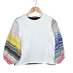 Vilagallo Puff Long Sleeve Knit Top Womens XS Rainbow Colorful Eyelet Lace